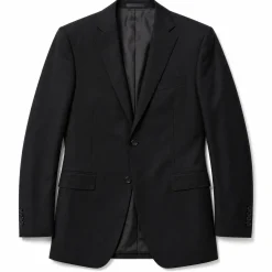 Mens Solid Black Slim Fit VBC Wool Prehemmed 2-Button Suit