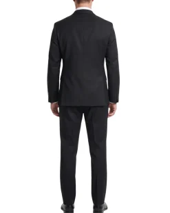 Mens Solid Black Slim Fit VBC Wool Prehemmed 2-Button Suit