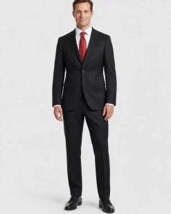 Mens Solid Black Slim Fit VBC Wool Prehemmed 2-Button Suit