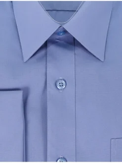 Mens Solid Blue Regular Fit Spread Collar French Cuff Dress Shirt
