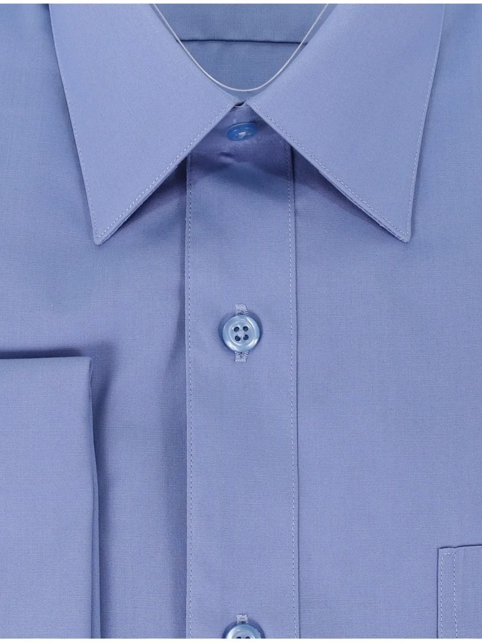 Mens Solid Blue Regular Fit Spread Collar French Cuff Dress Shirt