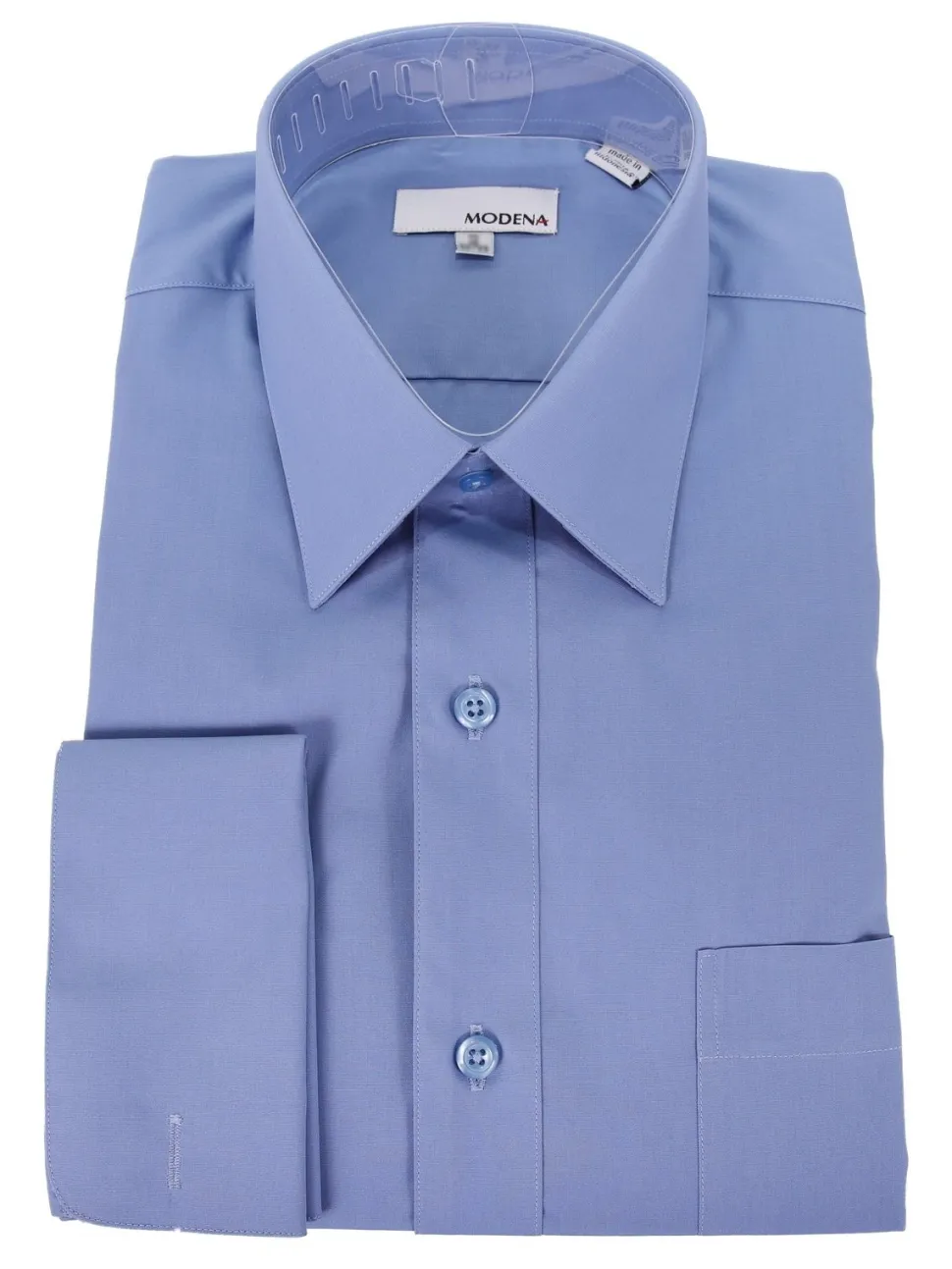 Mens Solid Blue Regular Fit Spread Collar French Cuff Dress Shirt