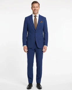 Mens Solid Blue Slim Fit 100% Stretch Wool Prehemmed Suit