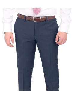 Mens Solid Blue 100% Wool Slim Fit 2 Button 2 Piece Suit