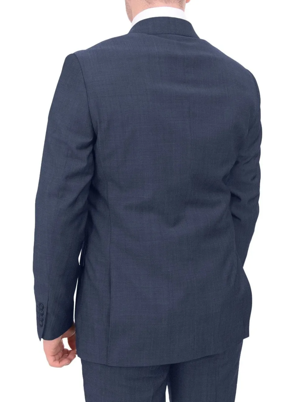Mens Solid Blue 100% Wool Slim Fit 2 Button 2 Piece Suit