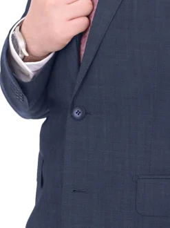 Mens Solid Blue 100% Wool Slim Fit 2 Button 2 Piece Suit