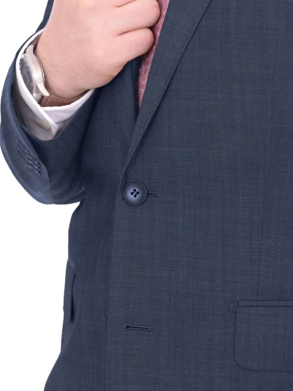Mens Solid Blue 100% Wool Slim Fit 2 Button 2 Piece Suit