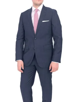 Mens Solid Blue 100% Wool Slim Fit 2 Button 2 Piece Suit