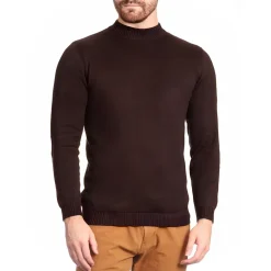 Men's Solid Brown Pullover Cotton Blend Mock Neck Sweater
