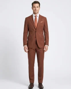 Mens Solid Brown Slim Fit 100% VBC Wool Prehemmed Suit