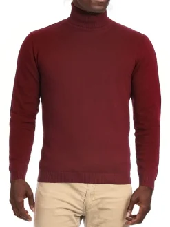 Men's Solid Burgundy Pullover Cotton Blend Turtleneck Sweater