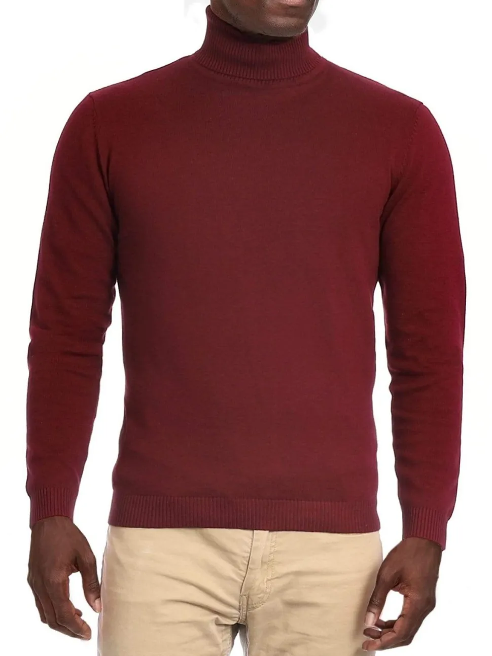 Men's Solid Burgundy Pullover Cotton Blend Turtleneck Sweater