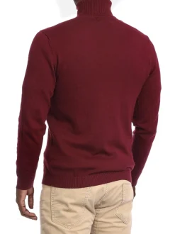 Men's Solid Burgundy Pullover Cotton Blend Turtleneck Sweater