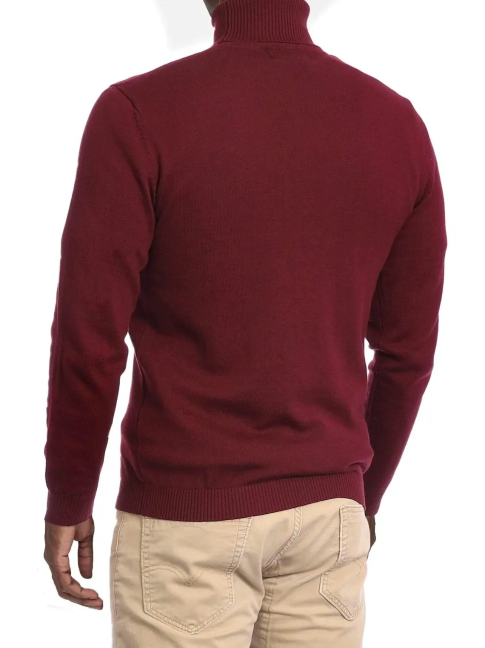 Men's Solid Burgundy Pullover Cotton Blend Turtleneck Sweater