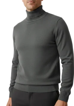 Men's Solid Charcoal Pullover Cotton Blend Turtleneck Sweater