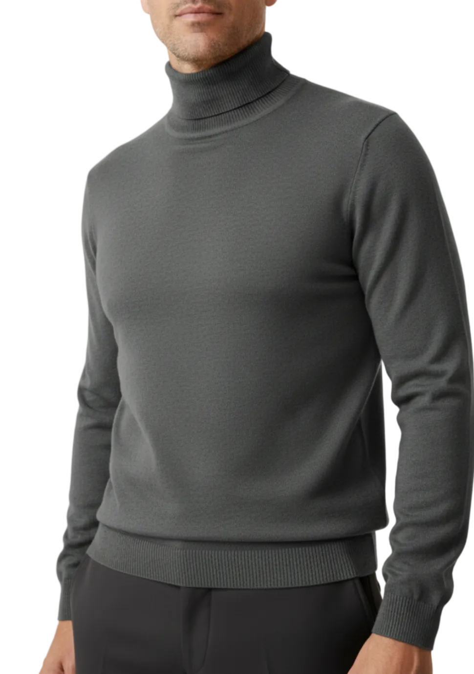 Men's Solid Charcoal Pullover Cotton Blend Turtleneck Sweater