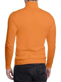 Men's Solid Copper Orange Pullover Cotton Blend Turtleneck Sweater