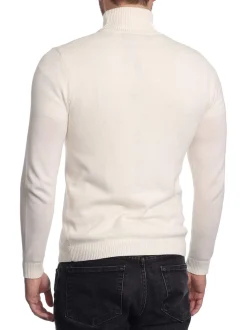 Men's Solid Cream Pullover Cotton Blend Turtleneck Sweater