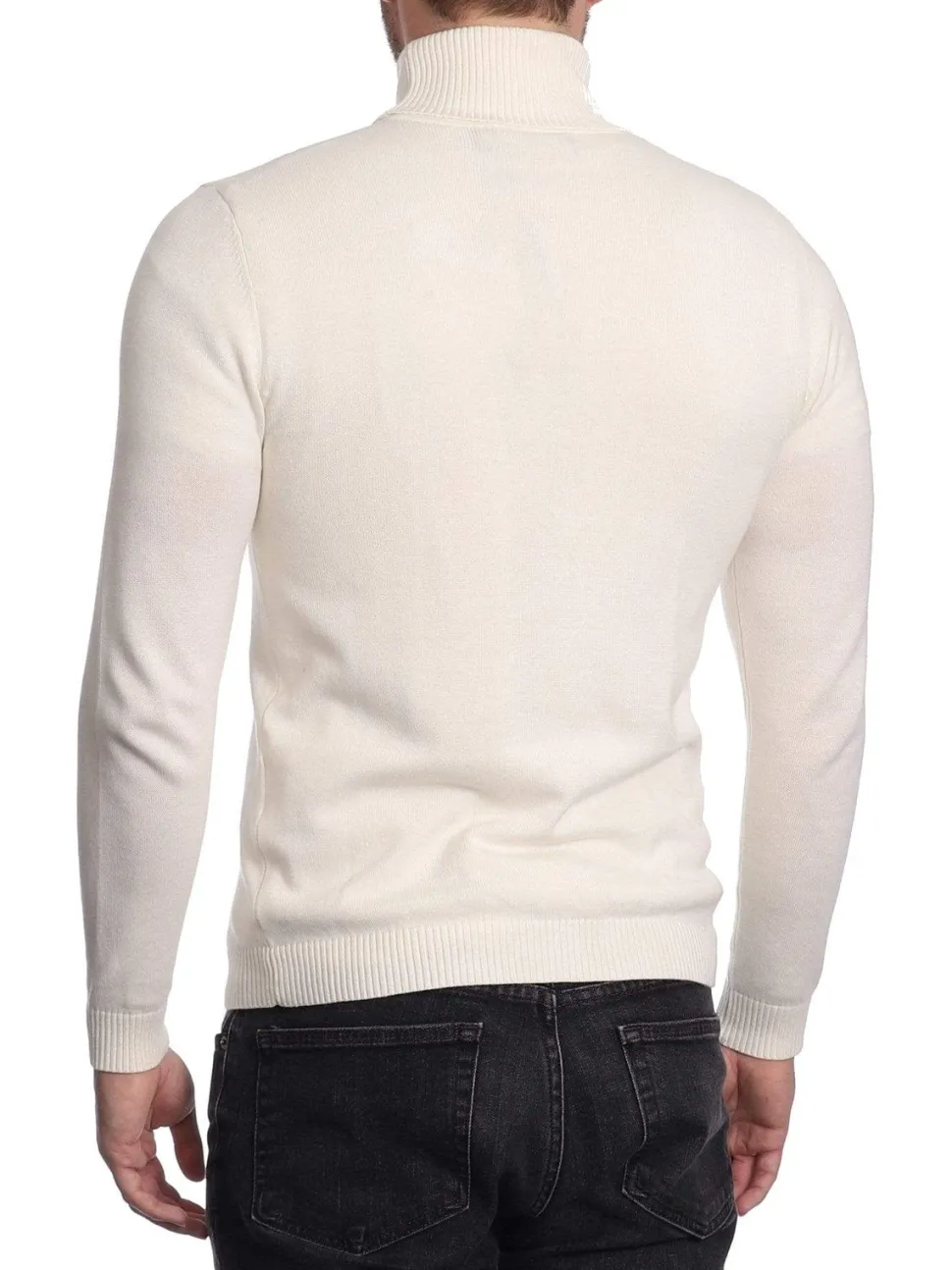 Men's Solid Cream Pullover Cotton Blend Turtleneck Sweater