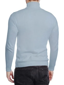 Men's Solid Light Blue Pullover Cotton Blend Turtleneck Sweater