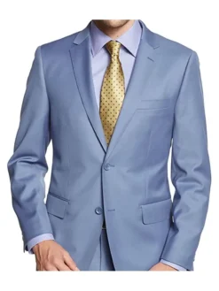 Mens Solid Light Blue 100% Wool 2 Button 2 Piece Regular Fit Suit