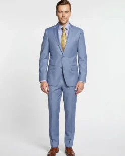 Mens Solid Light Blue 100% Wool 2 Button 2 Piece Regular Fit Suit