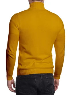 Men's Solid Mustard Pullover Cotton Blend Turtleneck Sweater