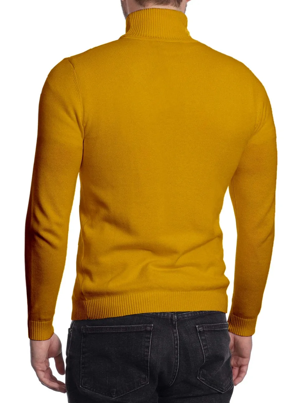 Men's Solid Mustard Pullover Cotton Blend Turtleneck Sweater