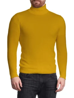 Men's Solid Mustard Pullover Cotton Blend Turtleneck Sweater