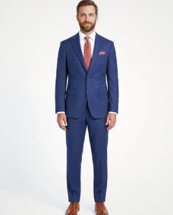 Mens Solid Navy Blue Slim Fit 100% VBC Wool Prehemmed Suit