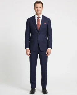 Mens Solid Navy Blue Slim Fit 100% VBC Wool Prehemmed Suit