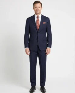 Mens Solid Navy Blue Slim Fit 100% VBC Wool Prehemmed Suit