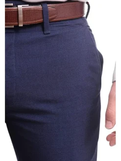 Mens Solid Navy Slim Fit Flat Front 4 Way Stretch Dress Pants