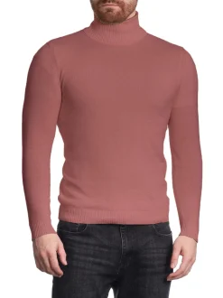 Men's Solid Pink Pullover Cotton Blend Turtleneck Sweater