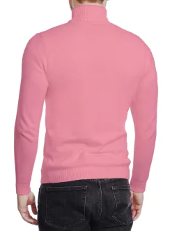 Men's Solid Pink Pullover Cotton Blend Turtleneck Sweater