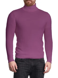 Men's Solid Purple Pullover Cotton Blend Turtleneck Sweater