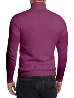 Men's Solid Purple Pullover Cotton Blend Turtleneck Sweater