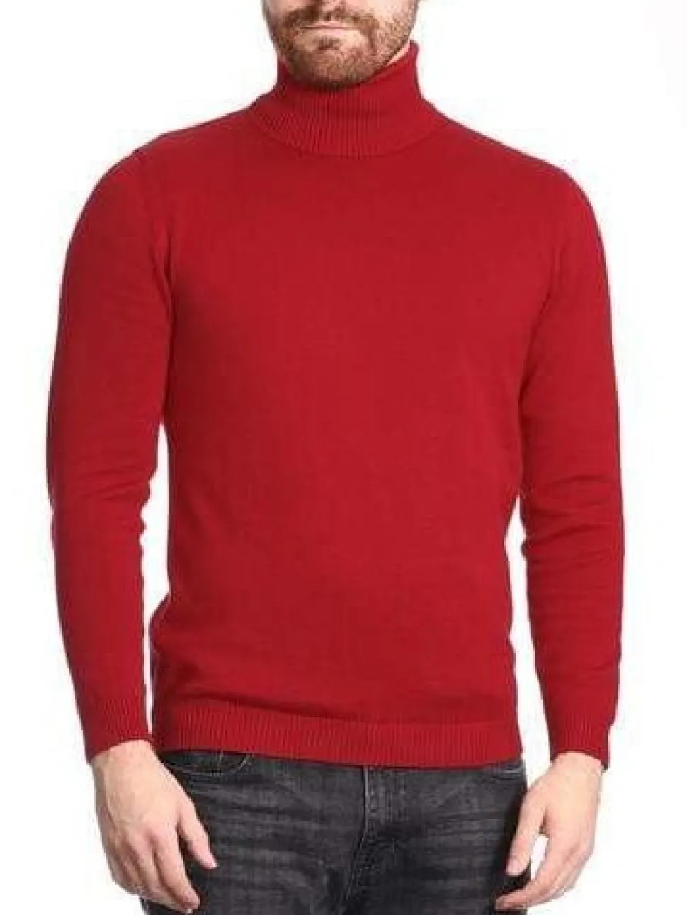 Men's Solid Red Pullover Cotton Blend Turtleneck Sweater