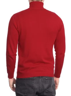 Men's Solid Red Pullover Cotton Blend Turtleneck Sweater