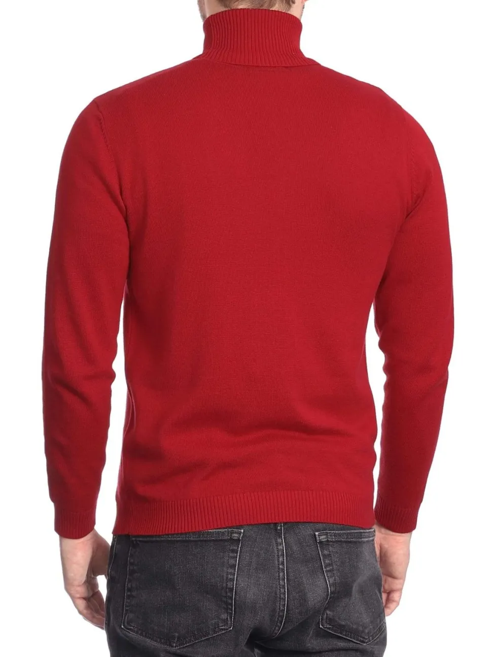 Men's Solid Red Pullover Cotton Blend Turtleneck Sweater
