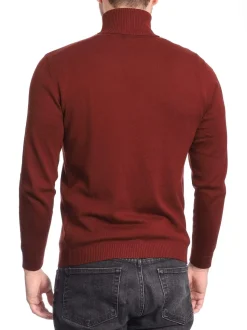 Men's Solid Rust Pullover Cotton Blend Turtleneck Sweater