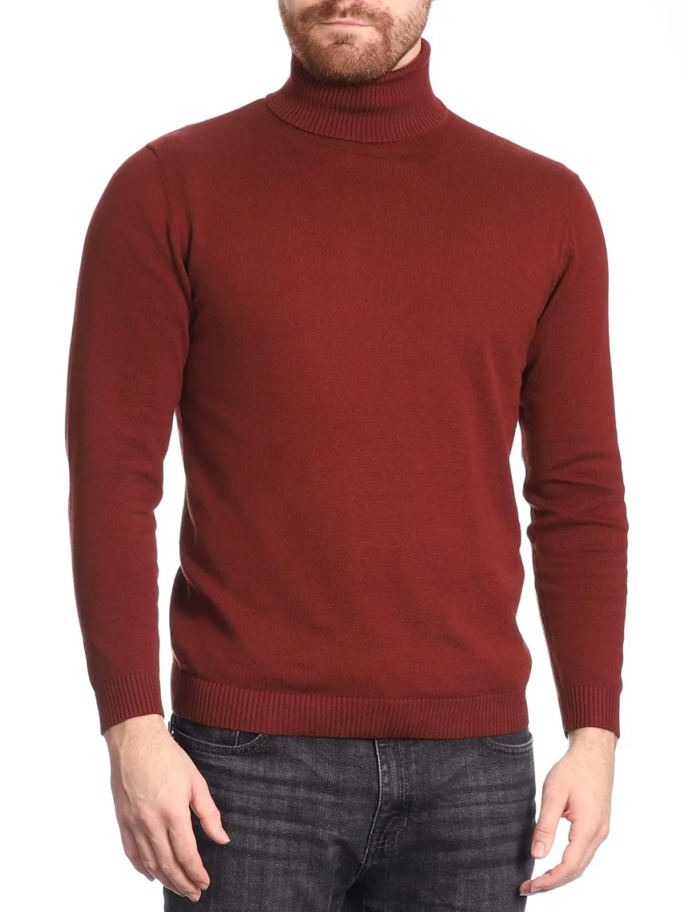 Men's Solid Rust Pullover Cotton Blend Turtleneck Sweater