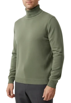 Men's Solid Sage Green Pullover Cotton Blend Turtleneck Sweater