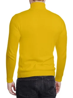 Men's Solid Yellow Pullover Cotton Blend Turtleneck Sweater