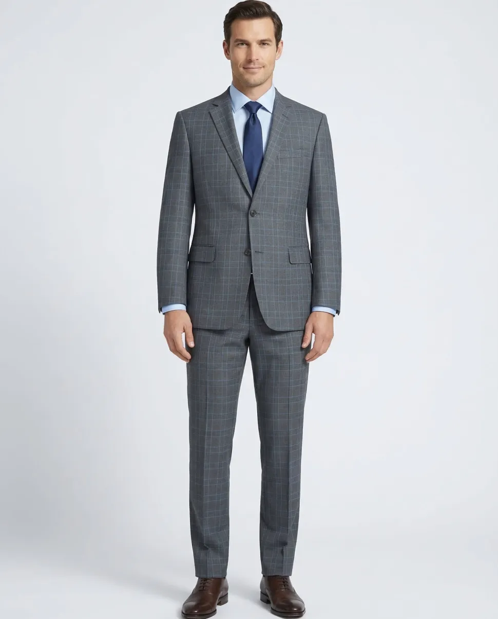 Men's Two Piece Classic Fit Windowpane Check Suit