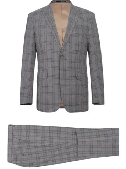 Men's Two Piece Slim Fit Stretch Windowpane Check Suit