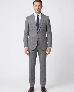 Men's Two Piece Slim Fit Stretch Windowpane Check Suit