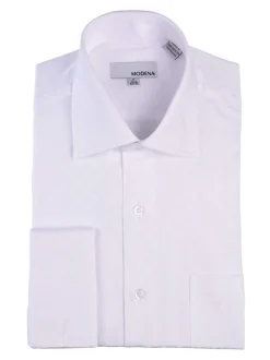 Mens White Tonal Diamond Spread Collar French Cuff Cotton Blend Dress Shirt