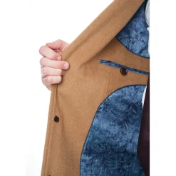 Men's Wool Cashmere Single Breasted Camel Tan 3/4 Length Car Coat Top Coat