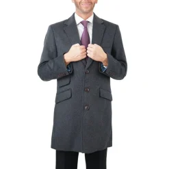 Men's Wool Cashmere Single Breasted Charcoal 3/4 Length Car Coat Top Coat